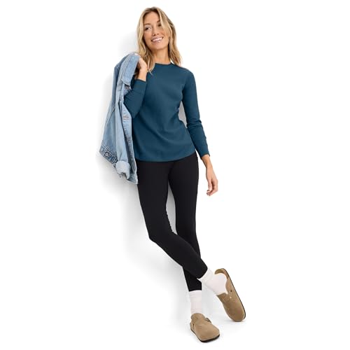 Jockey Women's Loungewear Long Sleeve Waffle Crew, Nocturne Blue, M3