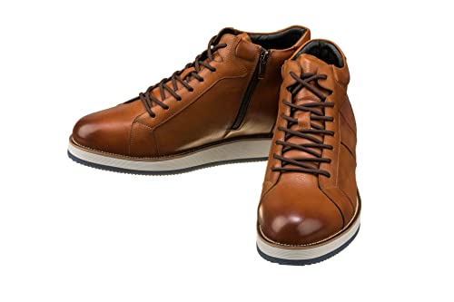 CALTO Men's Invisible Height Increasing Elevator Shoes - Tan Brown Leather Combat Zipper Boots - 3 Inches Taller - Y6022 - Size 8 D(M) US4