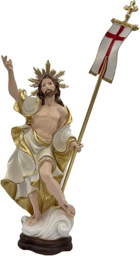 dipinto con colori acrilici Statua Gesù Risorto cm 32 (12,60\'\') in resina piena prodotto artigianale decorato a mano