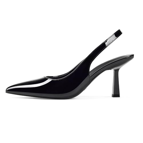 Image of Elisabet Tang Women's Kitten Heel Slingback Low Pumps 3 Inches Stiletto Pointed Closed Toe Elegant Dressy Bridal Wedding Party Shoes