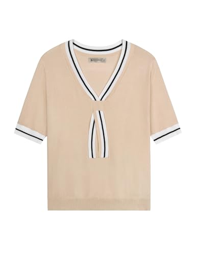 Image of Libsorge Womens Lightweight Cute Bow Tie Sweater Spring 2026 Business Casual Outfits V Neck Short Sleeve Tops
