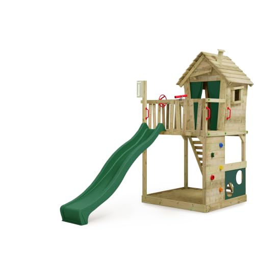 FATMOOSE Spielturm HappyHome Hot XXL, grün – aus Holz, für Kinder im Garten