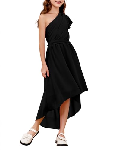 rrhss Flower Girls One Shoulder Ruffle Dresses Flowy A-line Twirl Sleeveless Dress Cute Wedding Prom Party Gowns3