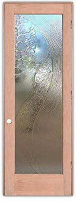 Frosted Glass Interior Door - High Tide - Cast Glass CGI 033 Interior - Cast Glass Cast - Patterns - 24" x 96" - Knob on Left - Pull Open - Cherry