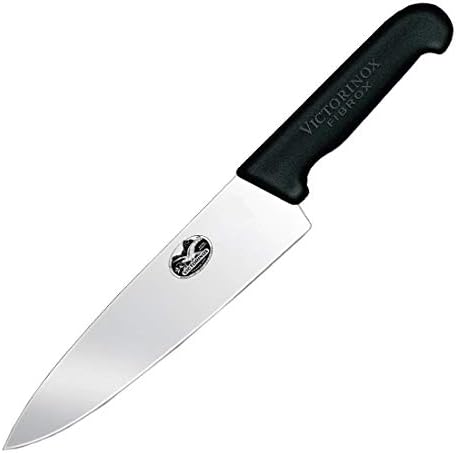 Victorinox Fibrox Pro Chef’s Knife, 8 Inch - Swiss Army Kitchen Knife, High Carbon Stainless Steel Blade, Non-Slip Fibrox Handle, Dishwasher Safe, Black