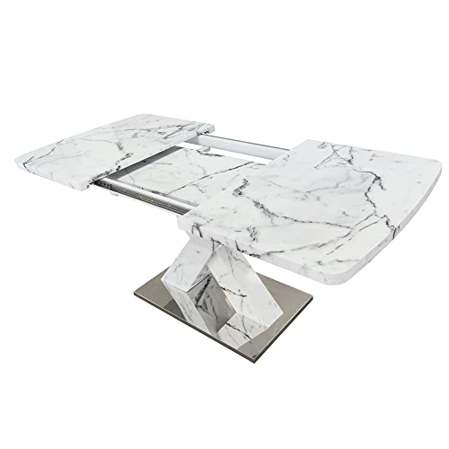 Modern Extened White Faux Marble Dining Table for 4, Rectangle Faux Marble Kitchen Dining Room Table with Faux Marble Table Top &X-Shape Table Leg Faux Marble Dinner Table for Kitchen Dining Room - Thumbnail 6
