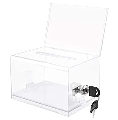 MaxGear Acrylic Donation Box with Lock and Sign Holder Clear Ballot Box with Lock (6.25