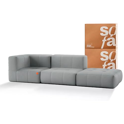 Sofá na Caixa modular 2 lugares em Boucle - 1 Braço com Chaise (Cinza)