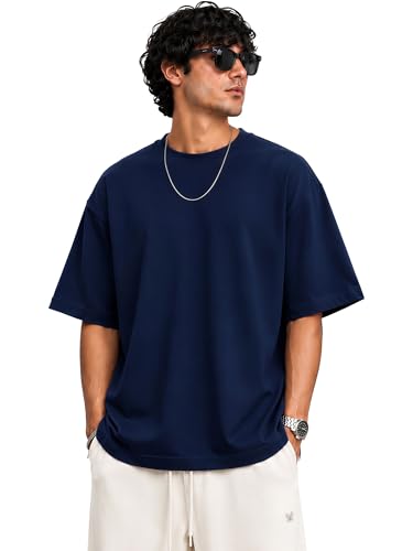 Image of PeaceOut Oversized T Shirt for Men | 240 GSM Heavyweight Cotton T Shirt | Drop Shoulder Oversized Tshirt for Men | Baggy Loose Fit Streetwear Round Neck Half Sleeve Casual Wear