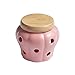 Sizikato Pink Matte Ceramic Garlic Keeper Ginger Holder with Bamboo Lid.