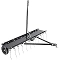 Tow Behind Aerator, 40 inch Lawn Pull Dethatcher with 20 Spring Steel Tines and Lift Handle for Outdoor Yard Care, Lawn Sweeper to Remove Thatch, Leaves and Pine Needles, Black