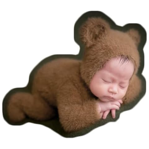 Zeroest Newborn Photography Props Boy Outfits Bear Baby Girl Photo Props Outfits Hat Footed Romper Sleeved Stretch Set for Photoshoot (Brown) Cover
