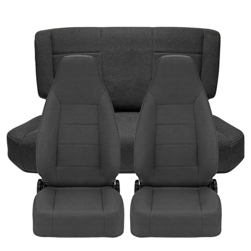 EDIETH Full Set Front and Rear Seat Covers for Jeep Wrangler TJ 1997 1998 1999 2000 2001 2002 Durable Automotive Interior Protection with Enhanced Padding - Black