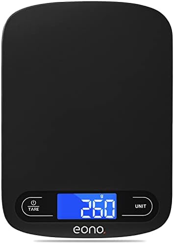 Amazon Brand - Eono Digital Kitchen Scale, Premium Food Kitchen Scales Weight Grams and Oz for Baking and Cooking 5KG - Black