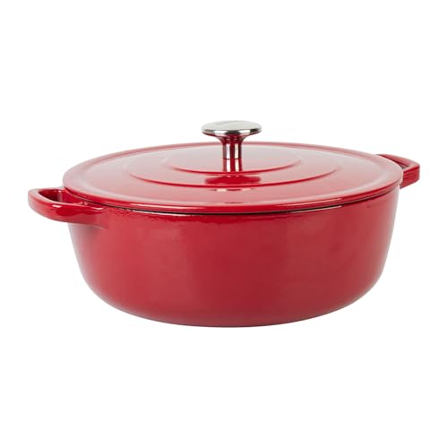 Sitram 716468 - Cacerola redonda de hierro fundido esmaltado (5,2 litros, diámetro 28 cm, altura 10,5 cm, exterior rojo rubí interior negro, todas las fuentes de calor, incluyendo inducción y horno),