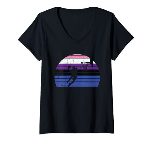 Womens Basketball Player LGBT-Q Retro Genderfluid Pride Sport Fan V-Neck T-Shirt, Black