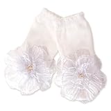 [regalo] ベビーソックス シフォンフラワー ベビー ソックス 赤ちゃん 靴下 滑り止め付き 8-11cm 10-13cm 女の子 お花 フラワー (M, ホワイト)
