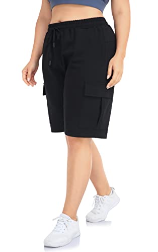 ZERDOCEAN Women's Plus Size Cargo Sweat Shorts Active Summer Workout Walking Athletic Shorts with Pockets2