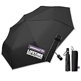 LILAC Compact Travel Windproof Umbrella, 43' Auto Open/Close Folding Quick Dry for Rain, Lightweight Portable Small for Backpack Car, Thoughtful Gift for Women Men Kids, TSA Approved, Black