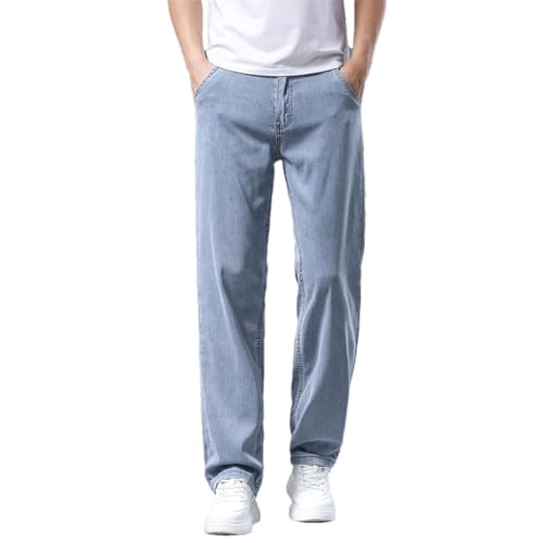 Men's Summer Ultra-Thin Denim Jeans Loose Straight Fit Soft Breathable Casual Long Pants