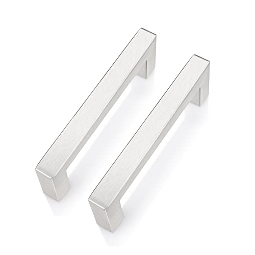 PinLin 10 Pack Cabinet Pulls Brushed Steel Hole Center 96mm Cabinet Handles Bedroom Drawer Pulls Square T Bar Handles Furniture Hardware for Cupboard Door Handles, Wardrobe Handles