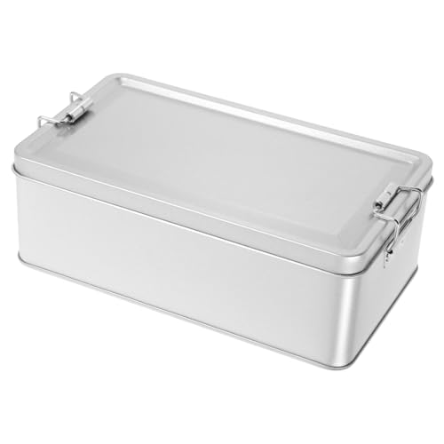 LAPYAPPE Lata de Hojalata Rectangular Hermética 185x105x65 Mm Color Plateado para Galletas y Dulces, Caja Vintage para Almacenamiento y Decoración en Bodas y Celebraciones