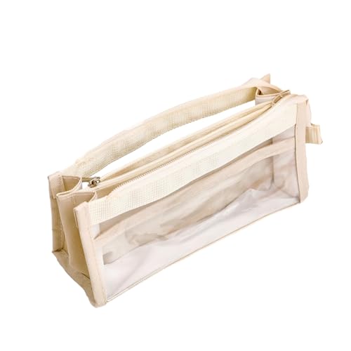 1 estojo criativo simples de grande capacidade transparente para estudantes bolsa de armazenamento com zíper portátil, Branco, 21.5*7.5*10cm