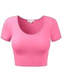 Women Cotton Scoop Neck Crop Tops Short Sleeve Basic Casual Shirts CANDYPINK S