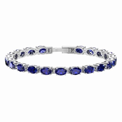 Sterling Silver Tennis Bracelet for Women – 7 Inch Oval-Cut Birthstone Bracelet – 925 Rhodium-Plated, Hypoallergenic & Tarnish-Resistant Gemstone Jewelry – Elegant Gift for Her – Secure Clasp – by SILVER SMILE