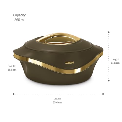 Image of MILTON Pearl 1000 PU Insulated Inner Stainless Steel Casserole, 860 ml, Dark Brown, BPA Free, Food Grade, Hot and Cold, Easy to Carry, Easy to Store, Chapati, Roti, Curd Maker