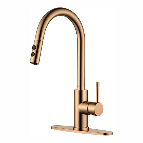 RULIA Kitchen Faucet, Kitchen Sink Faucet, Sink Faucet, Pull-Down Kitchen Faucets, Bar Kitchen Faucet, Copper Rose Gold, Metal Spray Head, RB1025