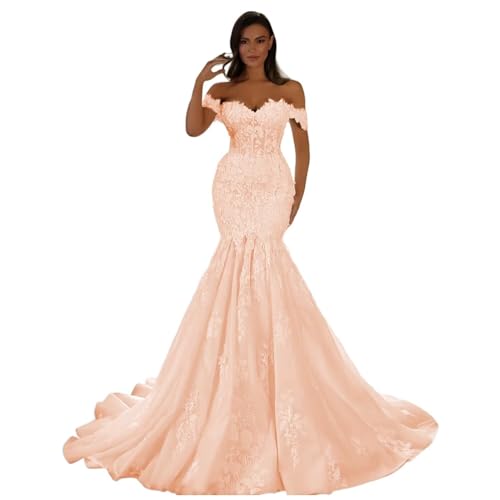 Off The Shoulder Tulle Wedding Dresses for Bride Mermaid Laces Applique Boho A Line Bridal Gowns with Train