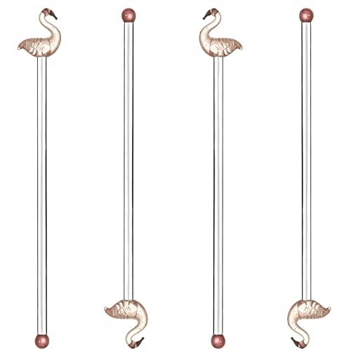 WEKBOSS Cocktail-Rührstäbchen aus Glas, Flamingo-Kaffee-Rührstäbe, wiederverwendbar, niedliche Tierrührstäbe für Kakao, Barkeeper, Urlaub, Hochzeit, Bar, Strandparty (205 mm, 4 Stück) Cover