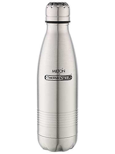 Image of milton duo deluxe 1000 thermosteel 24 hours hot and cold water bottle, 1 litre, silver & Milton Thermosteel Duo Deluxe, 500ml, Steelplain
