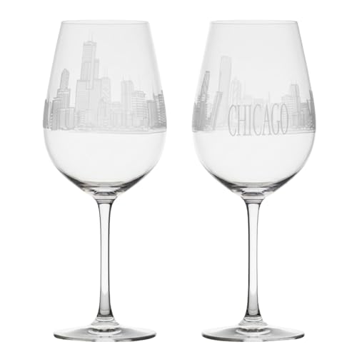 Crystal House Personalized Art Deco Chicago Skyline Wine Whiskey Glasses Unqiue Pair - 2 Pack