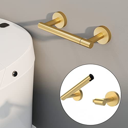 Image of RARXTR Gold Toilet Paper Holder SUS304 Stainless Steel Double Post Pivoting Toilet Paper Roll Holder Wall Mounted Toilet Tissue Holder for Commercial Bathroom RV Brushed Brass Finish