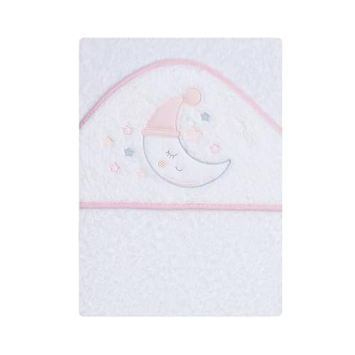 various Capa de Baño de Bebé con Capucha Rizo 100% Algodón,Medida 100 cm x 100 cm,Toalla de Bebé con Capucha niños pequeños Suave y Absorbente con un Diseño Luna Color Blanco/Rosa