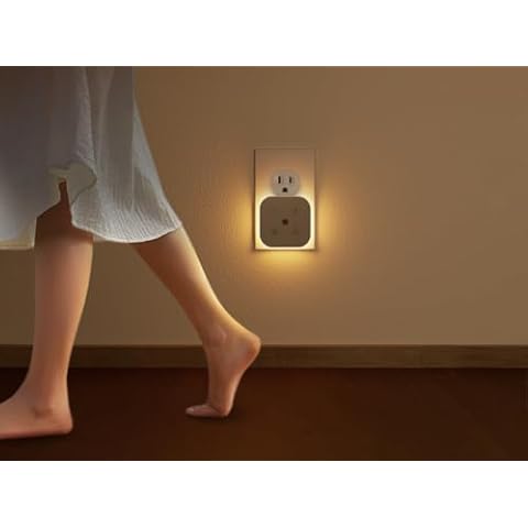 TORANKOS Smart Night Lights Plug into Wall, Adjustable Brightness, Wall Outlet Plug-in, Hallway Night Light, Stair Lights Indoor, Bathroom Night Light, LED Warm Soft Night Light Cover