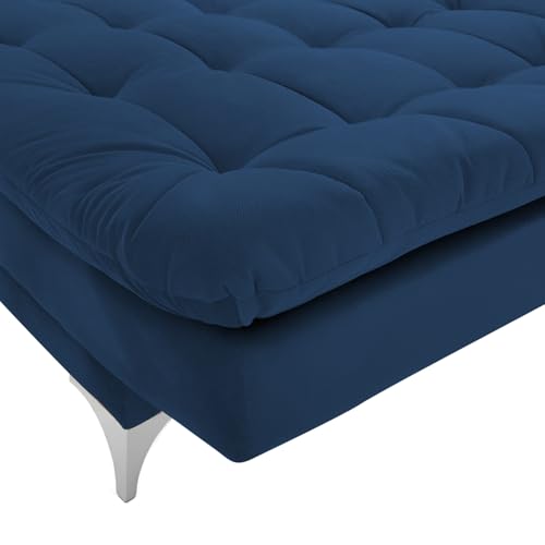 Image of Krancy Solid Wood 3 Seater Sofa Cum Bed with Ottomon | Convertible Wooden Couch for Living Room, Home & Office | Modern Designer Furniture | 1 Year Warranty | Blue Color