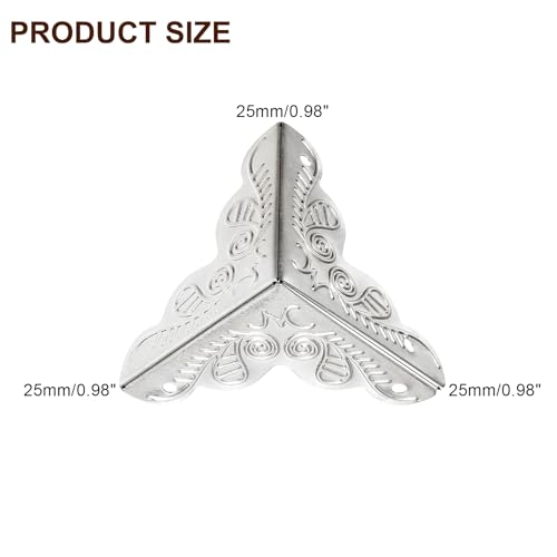 Image of uxcell 48 Pcs Box Edge Guard, 25mm Decorative Box Corner Cover, Corner Protector, Vintage Stair Dust Corners with Screws, Silver