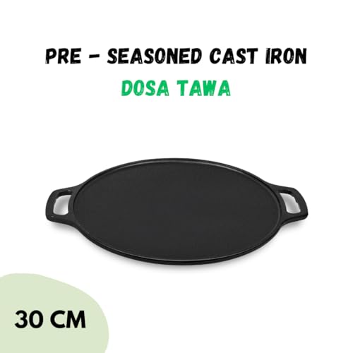 Image of Pencil Pre-Seasoned Cast Iron Dosa Tawa 30 cm | Compatible with Gas Stoves & Induction | Naturally Nonstick | 100% Pure & Toxin-Free | No Chemical Coating | Dishwasher Safe | Long-Lasting | Black