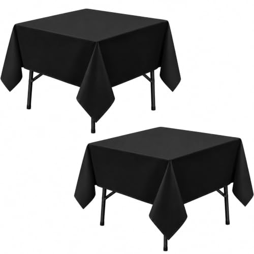 Image of 2-Pack 60x60 inch Black Table Cloths, Solid Stain and Wrinkle Resistant Tablecloth, Premium Plain Weave Polyester Fabric Rectangle Table Linen Covers for Hotel, Banquet