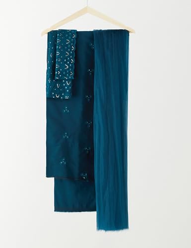 Image of Amazon Brand - Myx Women's Unstitched Embroidered Cotton Kurta Pant Set with Organza Dupatta