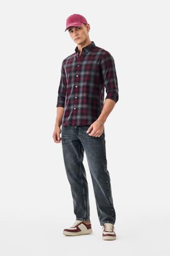 Image of SNITCH Men Casual Jeans | Relaxed Fit Straight Leg Washed Pattern & Drawstring Closure | 100% Cotton Denim Fabric for All Day Comfort & Everyday Wear