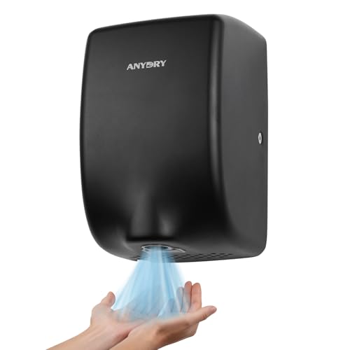 anydry Compact Hand Dryer, High-Speed 1350W Airflow, Matte Black Finish, Space-Saving for Commercial & Home Use, Model AD2803Y