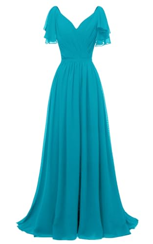 Yexinbridal Ruffle Sleeves Bridesmaid Dresses V-Neck Chiffon Long Formal Wedding Evening Party Gowns for Women