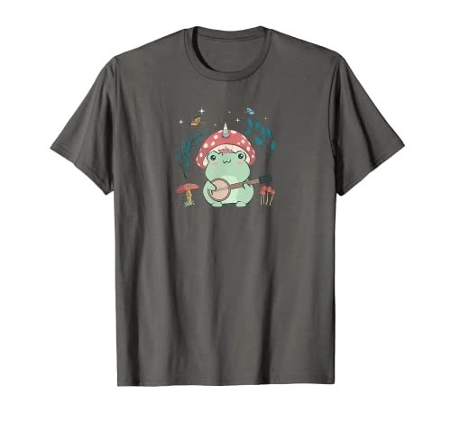 Cottagecore Aesthetic Kawaii Unicorn Frog Playing Banjo Camiseta