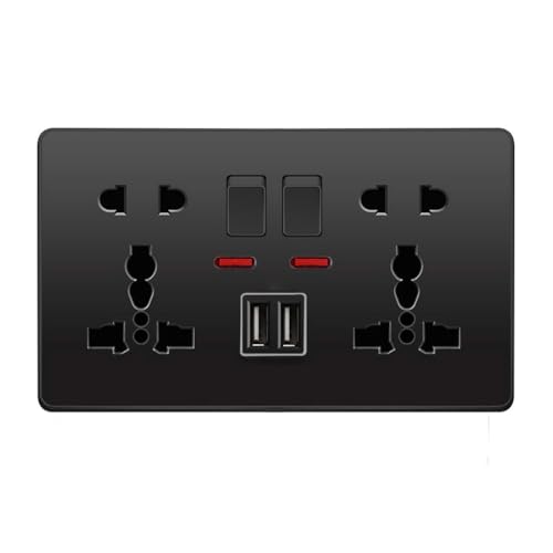 Yuhestdy Wall outlet, Wall outlet with USB interface, Charger Adapter Power Outlet Panel (Black, Double Hole)