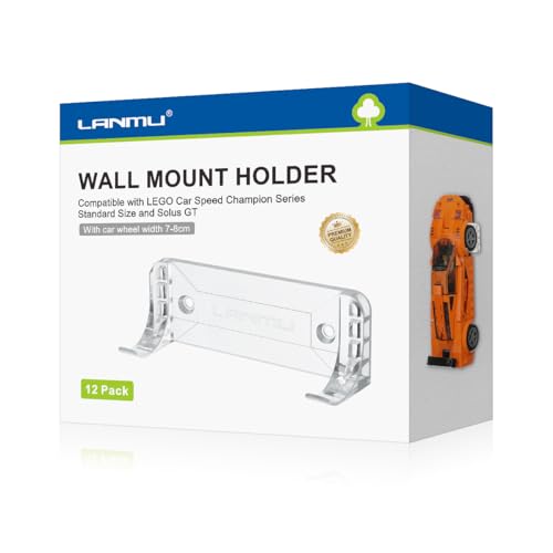 LANMU 12 PCS Collectible Car Wall Mount Compatible with Lego Speed Champion Series Car Standard Size and Solus GT, Clear Wall Display Vertical for Wheels Wide 2.75'' - 3.15'' (7-8cm)