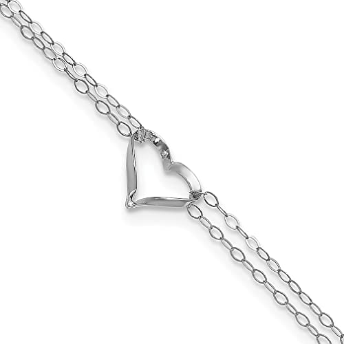 14K White Gold Double Strand Heart 9 Inch Plus 1 Anklet Love Fine Jewelry For Women Gifts For Her #TOP2